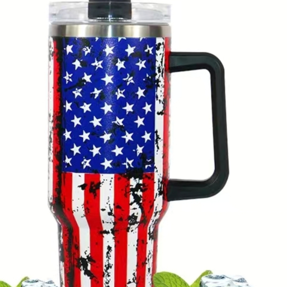 New Insulated Tumbler with Lid and Straw 40 oz US Flag